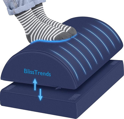 BlissTrends Foot Rest for Under Desk at Work-Versatile Foot Stool with Washable Cover-Comfortable Footrest with 2 Adjustable Heights for Car,Home and Office to Relieve Back,Lumbar,Knee Pain-Blue