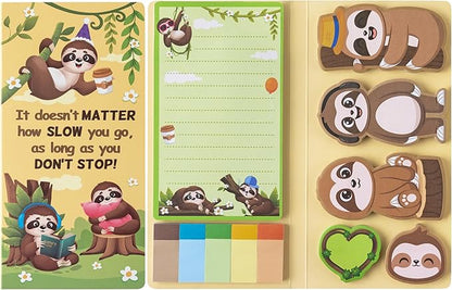 B1ykin Sticky Notes Set - Cartoon Theme Cute Self-Stick Notes Pad Teacher Appreciation Gifts， Self-Adhesive Writing Memo Pages Sticky to Do Notepad for Kids Employee School Office (Sloth)