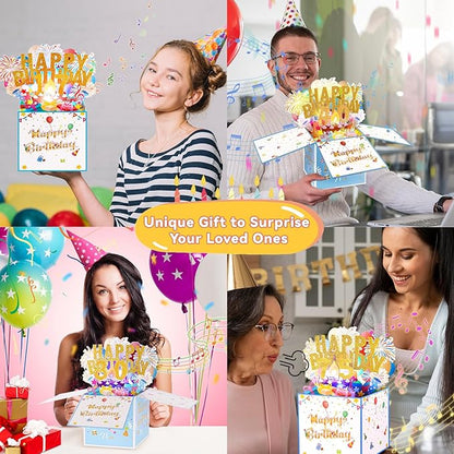 Tnvee 4TH Birthday Cards with Lights Music, 3D Pop Up Singing Happy Birthday Greeting Cards Gifts Ideal for 4 Year Old Kids Boy Girl