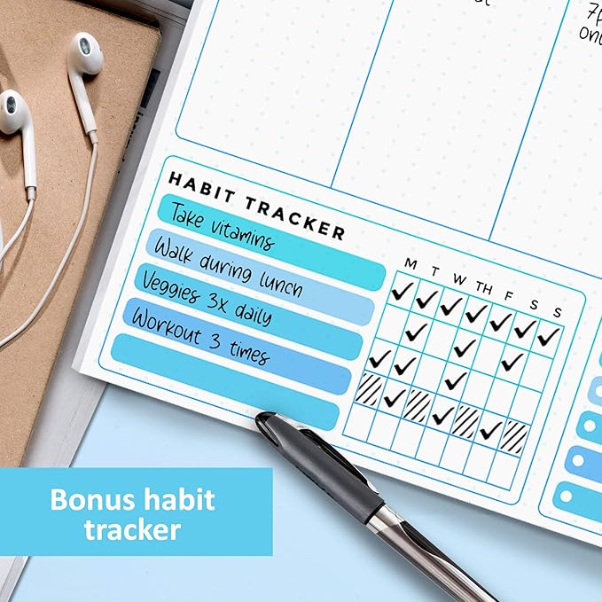 T Marie Weekly Planner Notepad - 52 8.5 x 11” Calendar Sheets Pad and Daily Habit Tracker With To Do List Scheduler - Appointment Calendar for Productivity to Reach Goals, Undated