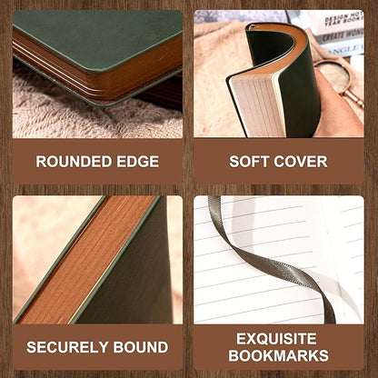 Leather Journal for Men Soft Cover 256 Pages Lined Journals for Writing A5 Lion Journaling Notebooks Vintage Inspirational Diary, 5.7" x 8.3", Green