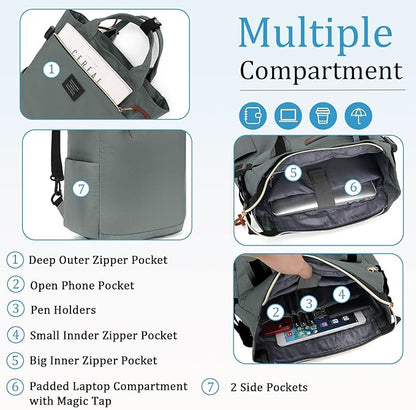 BASICPOWER Backpack Purse for Women Bag Travel Laptop Bookbag Work Nurse Teacher Bag 15.6-in Computer Grey