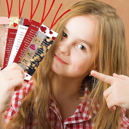 60 Pcs Love Never Fails Bookmark Valentine's Day Bookmarks Red Heart Valentines Day Exchange Gifts for Valentine's Party Favors