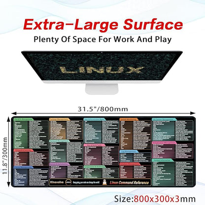 Linux Commands Mouse Pad,200+ Commands Desk Mat,Shortcuts to Kali/Ubuntu/OpenSUSE/Red Hat/Arch/Debian/Unix Programmer. XL Cheat Sheet Mousepad 31.5" x 11.8"
