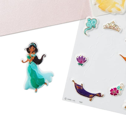 Hallmark Signature Disney Princess Birthday Card with Stickers (Belle, Ariel, Jasmine, Cinderella)
