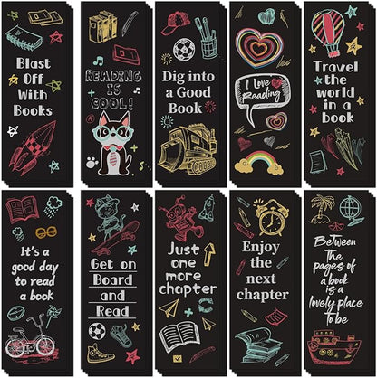 LiYiQ 100 Pcs Reading Rocks Bookmarks Rockets Design Bookmarks 7×2.5-inch Double-Sided Bookmarks for Book Lovers Cute Bookmarks for Reading Bookmarks for Students School Supplies