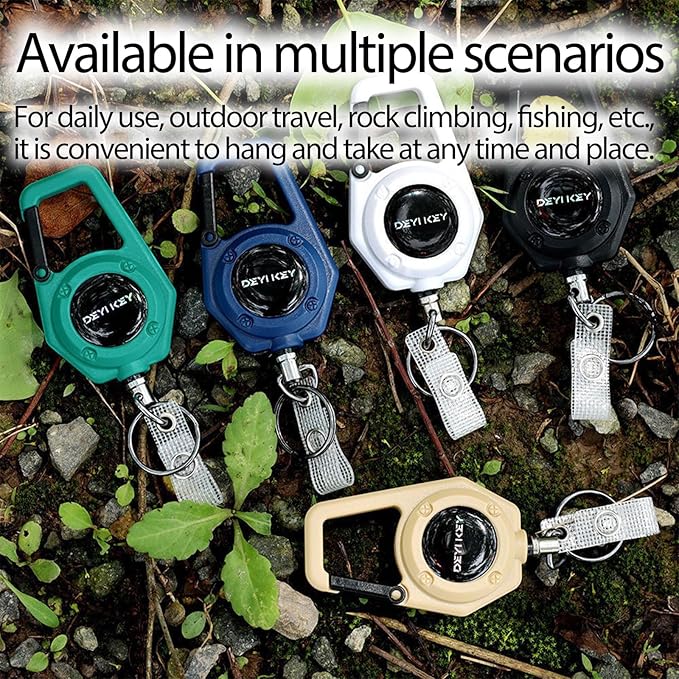 Retractable Keychain Heavy Duty, Multitool Carabiner Badge Holder, Retractable Keychain Clip Id Holder, Tactical ID Badge Reel with 29.5" Steel Retractable Cord, 2Pack Green