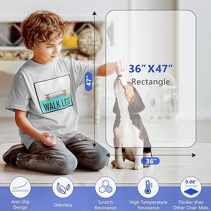 Office Chair Mat for Hardwood Floor, 36"×47" Fully Clear Desk Chair Mat for Rolling Chairs, 2mm Heavy Duty Floor Protector Mat for Home Office, Easy Glide, Flat Without Curling