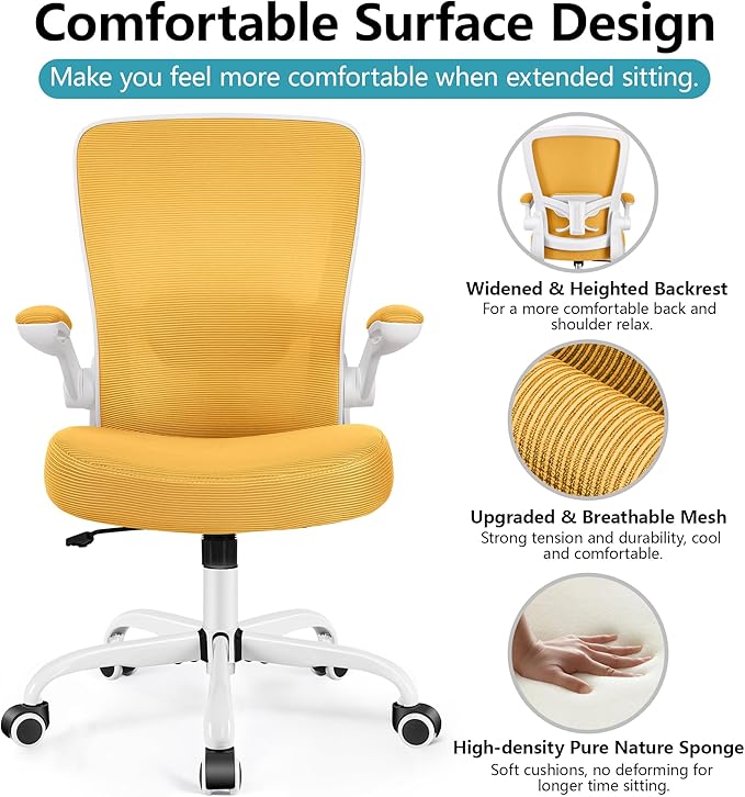 FelixKing Office Chair, Ergonomic Desk Chair Breathable Mesh Chair with Adjustable High Back Lumbar Support Flip-up Armrests, Executive Rolling Swivel Comfy Task Computer Chair for Home Office