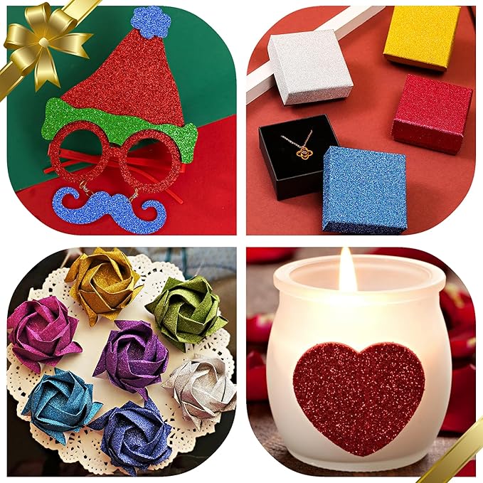 24 Sheets Blue Glitter Cardstock Paper, A4 Premium Sparkly Paper for Scrapbook, DIY Projects, Party Decoration, Gift Box Wrapping 250GSM/92lb