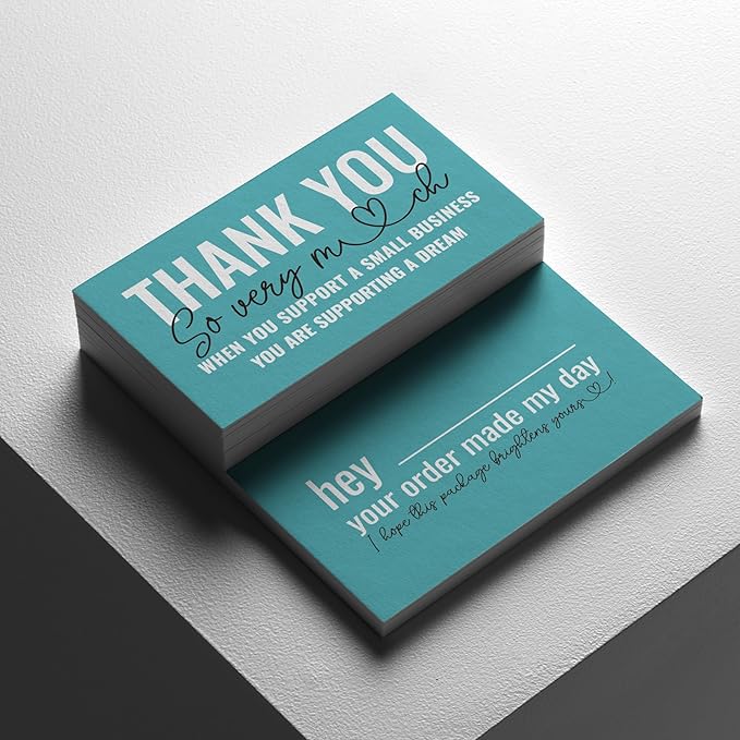 ITZAMNA Thank you for supporting small business cards Customer appreciation note cards Pink Script with Heart Pack of 100 Bird egg color