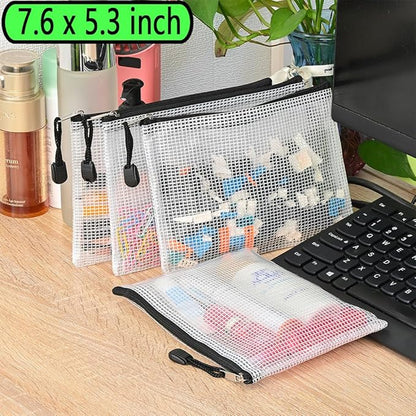 AUSTARK 20 Pcs Zipper File Bags, Plastic Mesh Pouch, Board Game Storage Bag, Waterproof Bags for Office School (Multi-Size, White and Black)