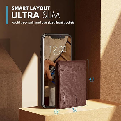 RUNBOX Wallet for Men Slim Rfid Leather 2 ID Window With Gift Box