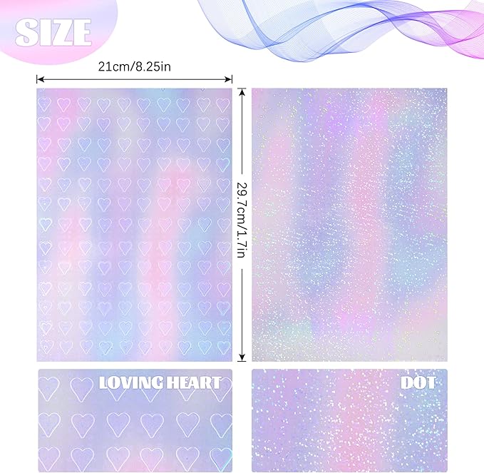 Bylion 2 Types Transparent Holographic Overlay Lamination Vinyl A4 Size Self-Adhesive Laminate Waterproof Vinyl Sticker Paper, 10 Sheets 8.25 x 11.7 Inches