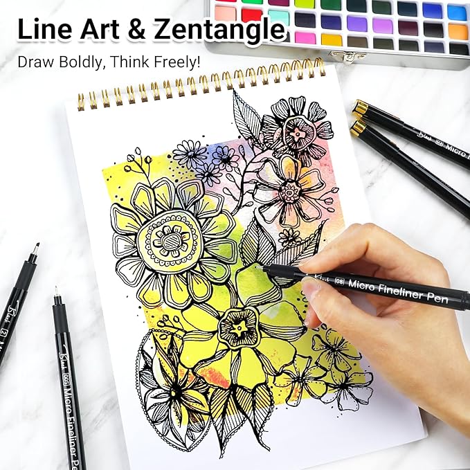 KERIFI Micro Fineliner Drawing Pens for Artists, 16 Black Fine Liner Markers, Waterproof Archival Ink Multiliner Pens, Technical Mandala Zentangle Book Accessories, Art Supplies Stuff Gifts for Adults