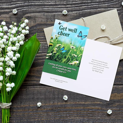 100 Pack Religious Get Well Soon Card Bulk Set with Envelopes Stickers 10 Floral Landscape Designs Assortment Christian Get Well Soon Greeting Cards with Scripture Inspirational Blessing 4 x 6