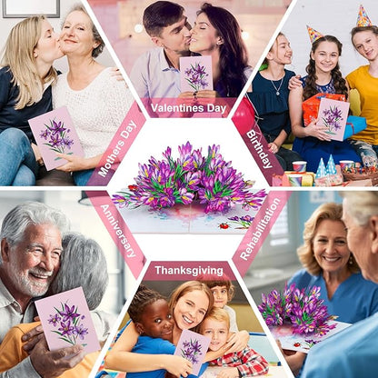 Pop Up Flower Greeting Card - Mothers Day Cards for Mom, Wive and Grandmother - Pop Up Card for Birthday, Thank Yous, Get Well or Any Occasion