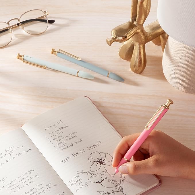 U Brands Monterey Ballpoint Pens, 6 Count, Bright Pastels, Soft Touch, Gold Details, Bold (1.0 mm) Point, Black Ink