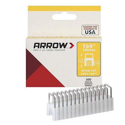 Arrow Fastener 591189SS Genuine T59 Stainless Steel Insulated Staples 5/16-Inch Leg Length, 5/16-Inch Crown Width, Clear, 300-Pack