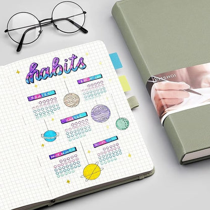 EMSHOI Graph Paper Notebook - 256 Pages A5 Graph Notebook/Journal, Hard Cover, 120gsm Thick Paper, Smooth PU Leather, Inner Pocket, 5.75'' × 8.38''- Olive Green