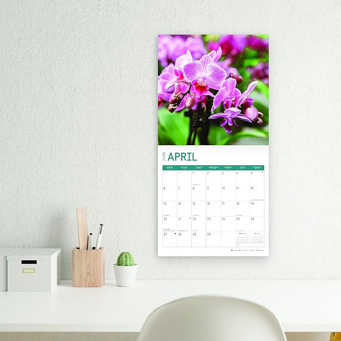 2025 Flowers Monthly Wall Calendar by Bright Day, Includes Over 300 Stickers, 12 x 12 Inch