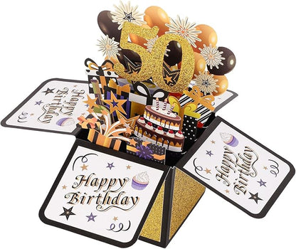 Happy 50th Birthday Pop-Up Card, Colorful Birthday Gift Card Happy Birthday 3D Cards with Envelopes Cool Birthday Pop up Box for Men Women