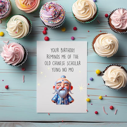 Yung No Mo Greeting Card - Funny Happy Birthday Cards for Women Men Him Her - Funny Birthday Gift Idea for for Sister Brother Mom Dad - Bday Gifts for Bestie Husband Wife Boyfriend Girlfriend