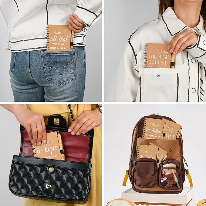 INSADA Christian Prayer Journal Spiral Notebooks Bulk with Pens - Small Notepads (4.13”x5.43”) - Easter Gifts for Women men,Church Members & Bible Study Groups (60 sets Brown)