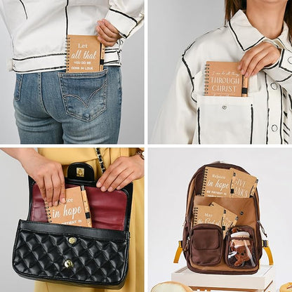 INSADA Christian Prayer Journal Spiral Notebooks Bulk with Pens - Small Notepads (4.13”x5.43”) - Easter Gifts for Women men,Church Members & Bible Study Groups (60 sets Brown)