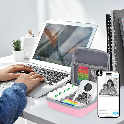 HBCX Mini Printer Case,Hard Protective Box,Portable High-capacity Travel Carrying Case,Suitable for Thermal Inkless Sticker Photo Printer,Label Marker,Instant Print Camera(Only Pink Case)