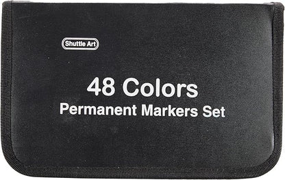 Shuttle Art Permanent Markers, 48 Colors Fine Point, Assorted Colors with Travel Case, Ideal for Adults Coloring Doodling on Plastic, Glass, Wood and Stone, Gift for Kids
