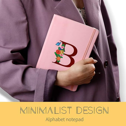 Pink Notebook for Women, 5.7"X8.3" A5 Journal Notebook with Letter W, Dual-Sided Writing Notebook with Dividers, Cute Leather Journal for Work, Business, School, Meetings, Travelers, Small Notebook