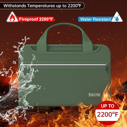 Tamfile Fireproof Accordion File Organizer with Handle, 13 Pocket Expanding File Folder with Zipper & Labels, File Folder with Multi-Pockets Paper Organizer Folder for Letter A4 Files, Green