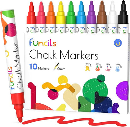 10 Liquid Chalk Markers for Blackboard, Window, Chalkboard, Glass, Car, Mirror, Wall Calendar (10 pack, 6mm Reversible Tip) | Chalk Pens for Dry Erase Board, Chalkboard Markers Erasable