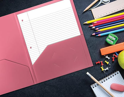 Better Office Products Heavyweight Plastic 2 Pocket Portfolio Folder, Letter Size Poly Folders, 24 Pack (Pink)