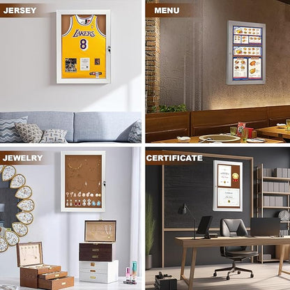 Locking Enclosed Bulletin Board Aluminum Cork Memo Board Wall Mount Noticeboard with Rubber Seal Tamperproof Single Door Display Case for Indoor Or Outdoor Use, 26.8×20 in