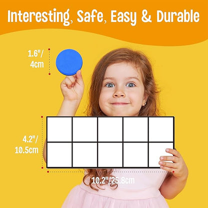 Magnetic Ten-Frame Set, Including 5 Frames (no Hollowed Out) and 55 Colorful Discs (Upgraded Version for Fridge & Hand-held)