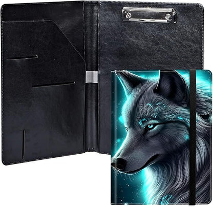 Wolf PU Leather Padfolio Clipboard Notepad with Pen Loop and Elastic Strap Interview/Resume Document Organizer for Business School Office
