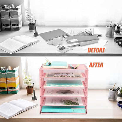 EASEPRES 5 Slot Desk Organizer Tray, Pink