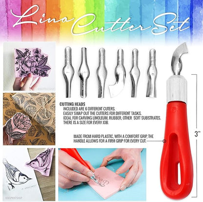 Stamp Pads for Rubber Stamps 5-Pack (6x4) and Rubber Stamp Carving Tools - Block Printing Kit by Pixiss - Rubber Block Stamp Maker Printmaking Supplies