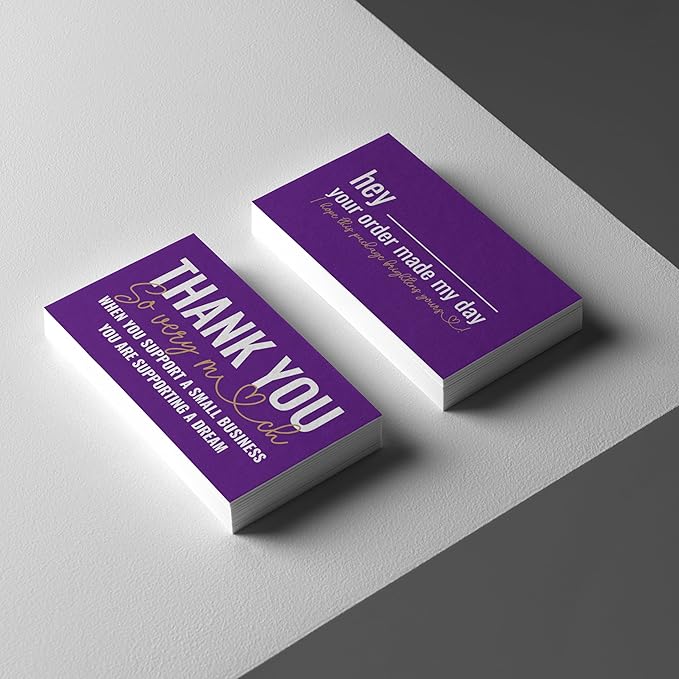 ITZAMNA Thank you for supporting small business cards Customer appreciation note cards Pink Script with Heart Pack of 100 purple