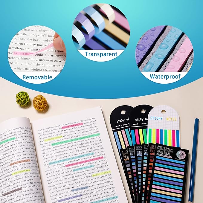 HAUTOCO 2440pcs Transparent Highlighter Tape, Removable Long Highlighter Strips for Annotating Books, Morandi Neon Clear Sticky Tabs Page Markers Index Flags Aesthetic Office School Supplies