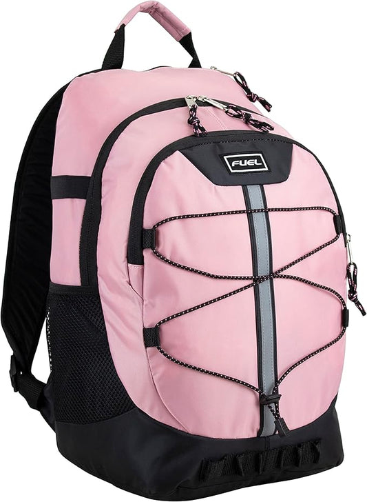 FUEL Hiking Backpack for Women Men Terra Sport, Travel, College, Gym, Work with Laptop Sleeve, Bungee, 18 Inches, Pink
