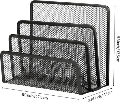 2 Pieces Desk Mail Organizer, Metal Mesh Small File Holders Letter Organizer, Bill/Document/Filing/Folders/Paper Organizer for Desktop (BLACK-2PCS)