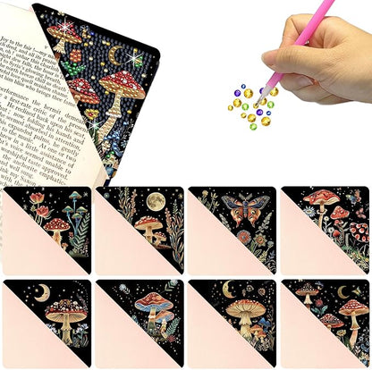 Diamond Art Painting Bookmarks,8Pcs DIY Cute Diamond Art Kits for Adults, Corner Bookmarks Small Crafts Kit for Women Book Lovers (Mushroom)