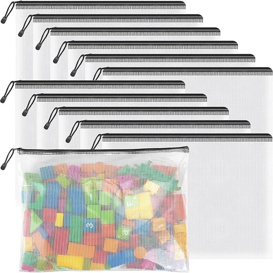 Umriox Mesh Zipper Pouch, 14.9x11.0 in (Black, 12 Packs), Extra Large Zipper Bags, Waterproof Zipper Pouches for Office Supplies, Puzzles, Board Game Storage & Cross Stitch Projects