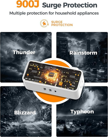 Flat Extension Cord 15 FT, TESSAN Surge Protector Power Strip with 4 AC Outlets 1 USB C and 2 USB A Ports, 900 Joules Protection, Multiple Wall Plug Outlet Extender Suitable for Home Office Dorm