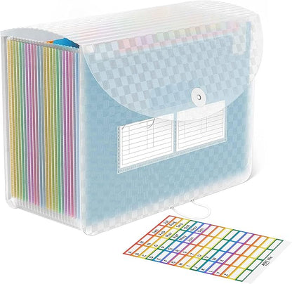 ABC life 26 Pockets Accordian File Folder Organizer Letter Size Expanding File Folder, A4 Portable Document Paper School Organizer, Expandable Multicolor Accordion Filing Folders with Labels(Blue)