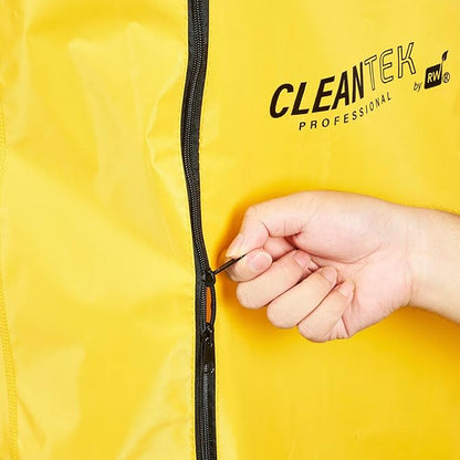 Restaurantware-Clean Tek Professional 3-Shelf Janitor Cart with Wheels, 1 Cleaning Trolley with Cover and 21 Gallon Bag - Includes 1 Double Locking Cabinet, Heavy-Duty, Gray Plastic Janitorial Cart