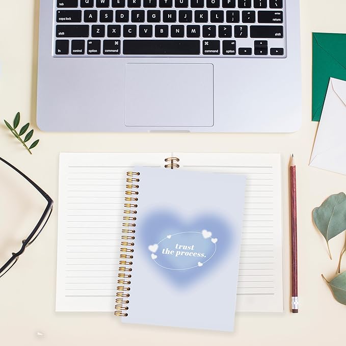 BearCake Trendy Y2K Blue Aura Preppy Notebook Journal, Trust the Process Inspirational Notebooks, Aesthetic Notebooks, Blue Aesthetic Office Supplies, Hardcover Spiral Notebook 5.5x8.3